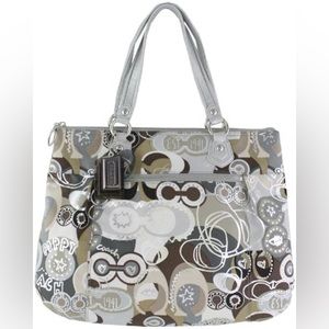 EUC Coach Signature Poppy Pop C Glam Tote Khaki Multi